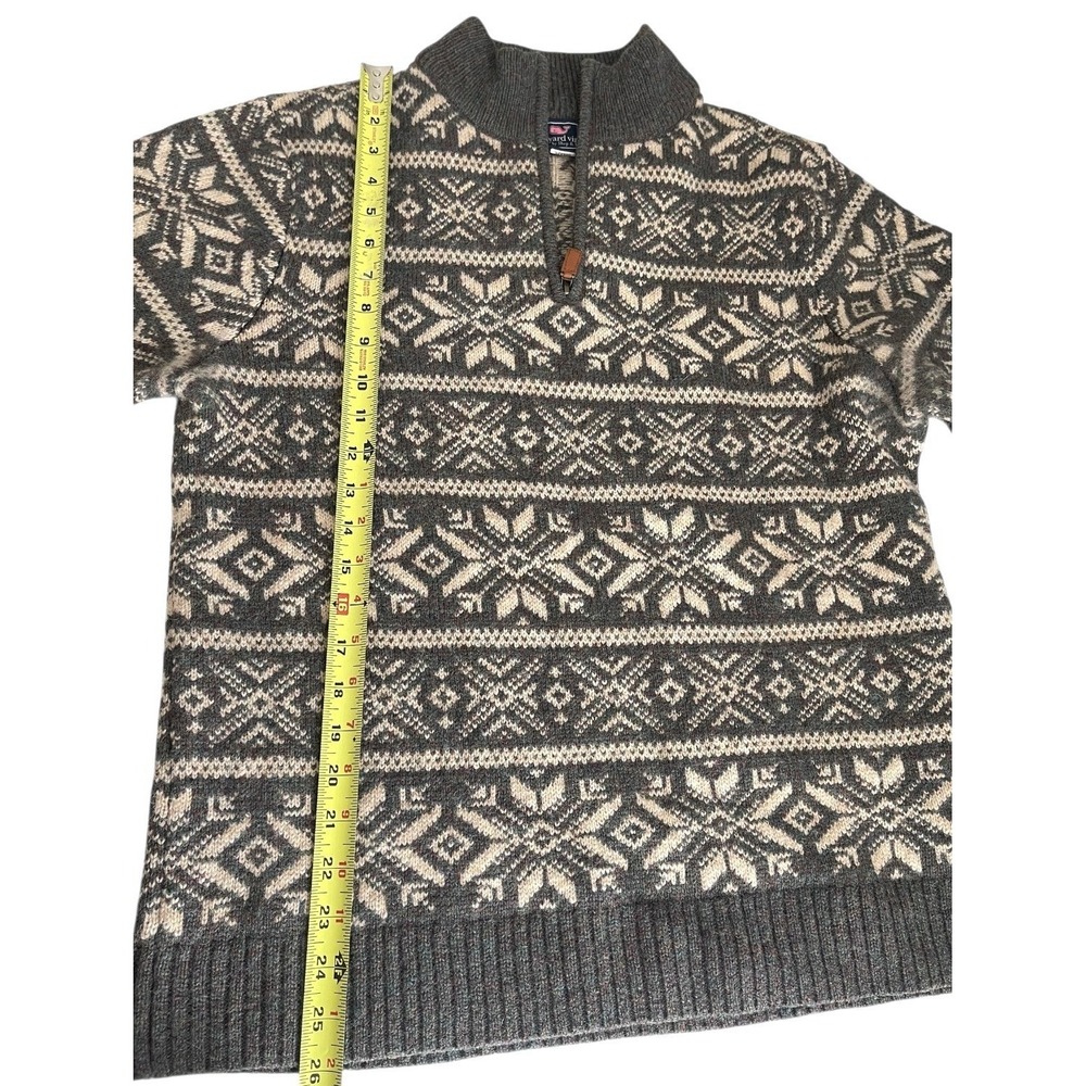 Men's Vineyard Vines Fair Isle 1/4 zip Shetland Grey Wool Sweater Nordic Ski M - Picture 10 of 12